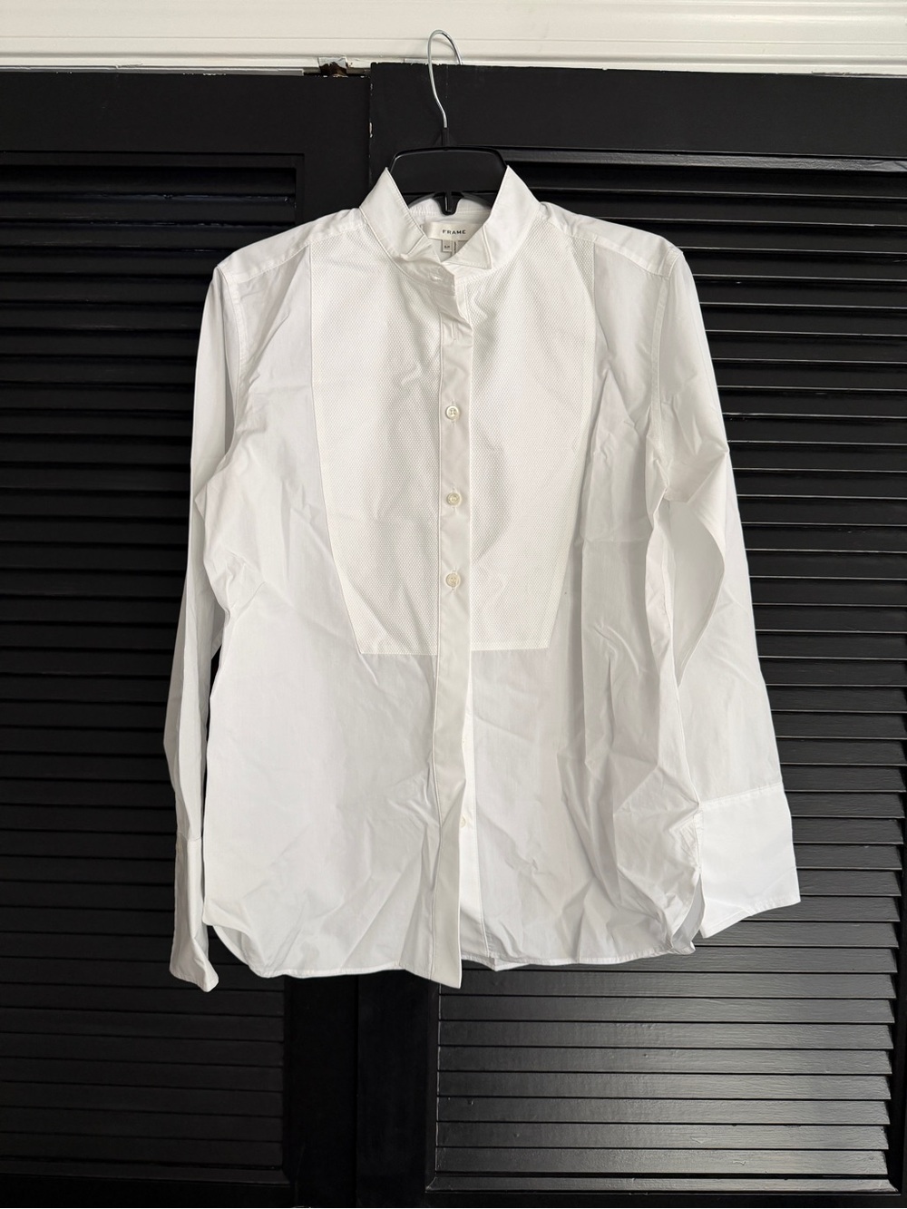 Frame Denim White Band-Collar Dress Shirt
